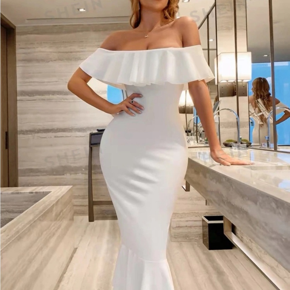 White Ruffle Mermaid Dress